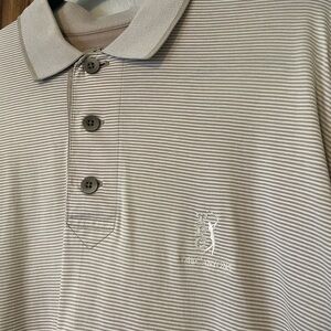 Cutter & Buck TPC The Canyons Polo Shirt Men’s Large Beige Stripe 100% Cotton